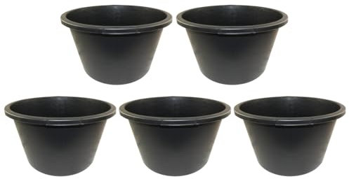 DEWEPRO® Lot de 5 Bacs à Mortier 40L - Seaux Ronds Noirs Robustes pour Mortier - pour Applications de Construction et de Jardin - Bacs à Mortier Durables pour Professionnels et Bricoleurs