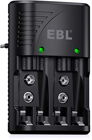 EBL Akku Ladegerät für AA AAA 9V NIMH Akkus, 4-Ladefach Smart Plug Batterieladegerät, Multi-Schutz, LED-Anzeige, Schnellladegerät für AA AAA 9V