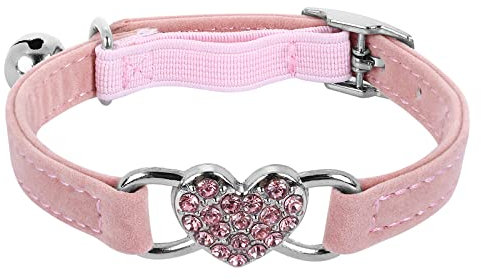 Molain Heart Bling Cat Collar, Adjustable Collar with Safety Belt and Bell Rhinestone Collar for Kitten Small Dog Cat (pink)