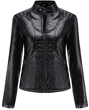 YFFUSHI Women Faux Leather Bomber Jacket Moto Biker Coat Long Sleeve Jacket Zip Casual