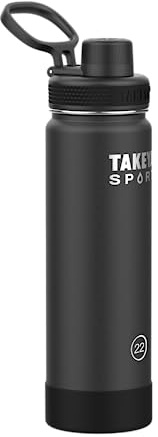 Takeya Sports Water Bottle with Spout Lid - Bottle with Triple Stainless Steel Insulation - Dishwasher Safe & BPA-Free - Bottle with Ice-Blocking Spout Lid & Removable Bumper - 22 oz, Grand Slam Black
