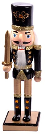 Hej Nötknäppare jul Soldater med svärd (24cm) glitter trä, svart/guld