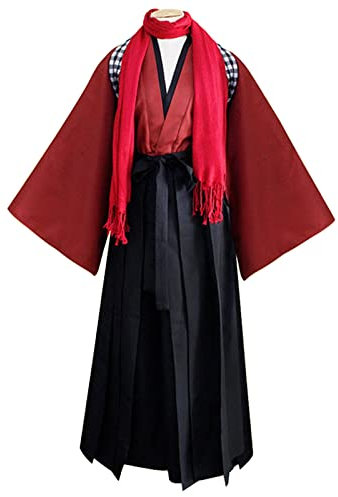Resnan Japanischer Samurai Kimono, Kampfsport Kostüm Sportbekleidung Hakama Aikido Kendo Uniform, Hose Traditioneller Kimono (Rot, Medium)