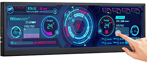 wisecoco 12.6 Inch Mini Touch Screen Monitor Secondary Screen FHD IPS Stretched Bar LCD Display 1920X515 HDMI for PC Laptop Computer Health Speed Windows Sub CPU GPU Temperature Display R126F01T-HB