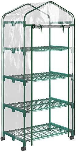 Outsunny Serra per Piante Verticale con Scaffale a 4 Ripiani, Serra da Balcone e Terrazzo in Acciaio e PVC Verde, 69x50x165cm