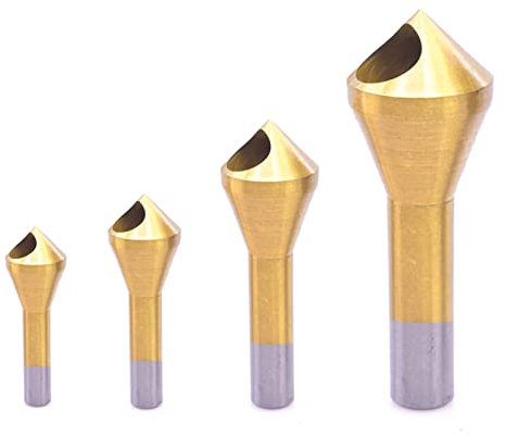 4tlg HSS Kegelsenker Entgratsenker, 90° Titanium Beschichtet Senker Entgrater Entgratwerkzeug Bohrer Set für Holz, Metall, Eisen, Kunststoff, Aluminium (set 1)