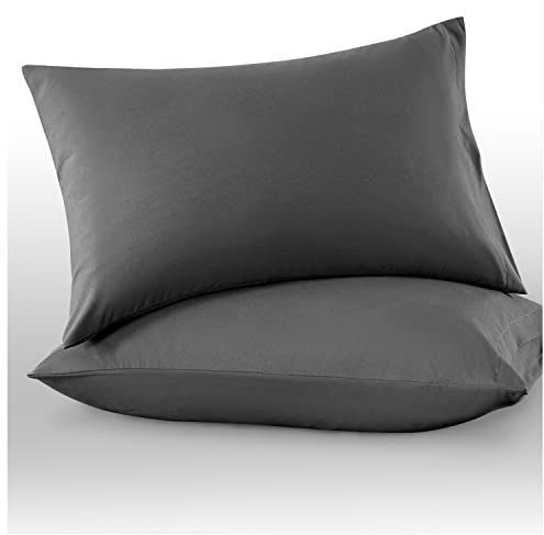 GC GAVENO CAVAILIA Microfiber Pillow Cases 2 Pack - Plain Dyed Housewife Pillowcases - Charcoal - (74x48 cm)