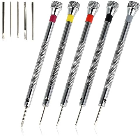 Yolev 5 Pcs Precision Screwdriver Set Watchmakers Screwdrivers Reversible Blade Screwdriver for Jewelry Work Tools for Watch Eyeglasses Jewelry Repair