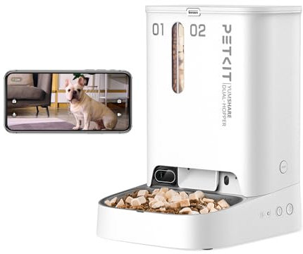 PETKIT Automatic Cat Feeder with Camera,1080P HD Video with Night Vision, 5L Auto Pet Feeder, 2-Way Audio, Battery-Backup, Low Food Sensor, Anti-Stick Bowl, 2.4G WiFi Enabled Cat Food Dispenser