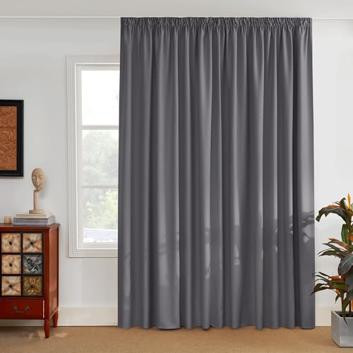 PONY DANCE Cortinas Opacas Termicas Aislantes Frio y Calor, Cortinas Salon 3 Metros Ancho Grises Dormitorio para Riel de Ventanas Grandes, 1 Pieza, 300x260 CM, Gris