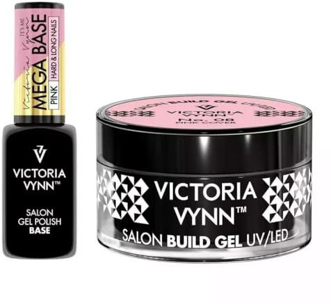 SetVictoria Vynn Set: Hardi Mega Base - Smalto ibrido a LED UV e gel per la ricostruzione delle unghie, 8 ml e 15 ml