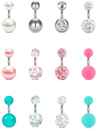 FECTAS 12pcs Piercing Nombril 14G 6mm Acier Chirurgical Piercing Nombril Piercing Bijoux pour Femmes Hommes