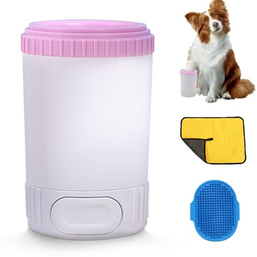 RUYICZB Pfotenreiniger Für Hunde, Tragbare Hundepfoten Reiniger, Hunde Pfotenreiniger Inkl Handtuch Entfernt Dreck & Schmutz Von Hundepfoten Abnehmbaren Silikon,Rosa