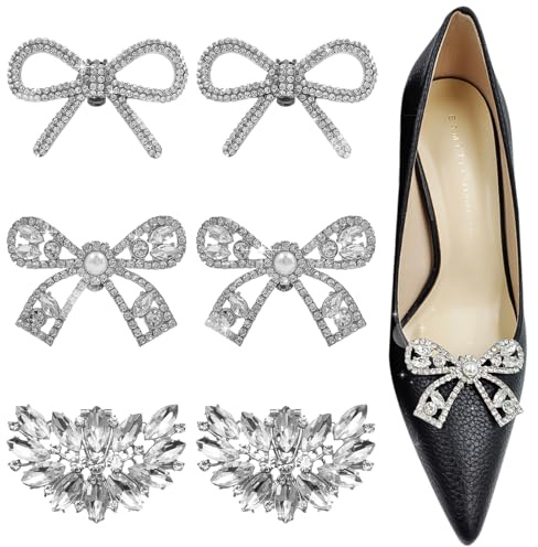 TYXHXTF 6 Pcs Crystal Rhinestone Shoe Decoration, Detachable Elegant Shoe Charms, Silver Bridal Shoe Decorations, for Women Wedding Prom Party High Heels Accessories