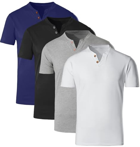 VERAVANT (Lot de 4 T-Shirts pour Hommes Henley Col Rond pour Homme Tee Shirt 100% Coton col en V