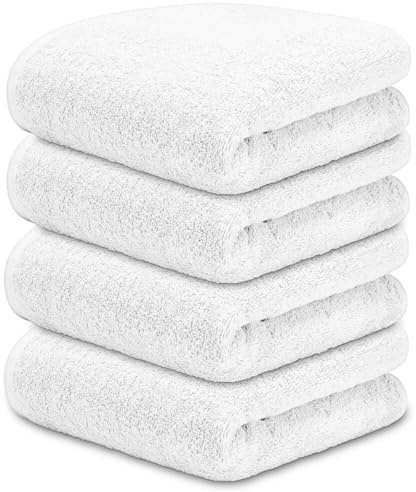 DECASATEXTIL Pack 4 Toallas Lavabo 50x100cm Algodón 450g/m² – Suaves y Absorbentes – Toallas Baño y Mano para Lavabo, Gimnasio o Aseo (Blanco)