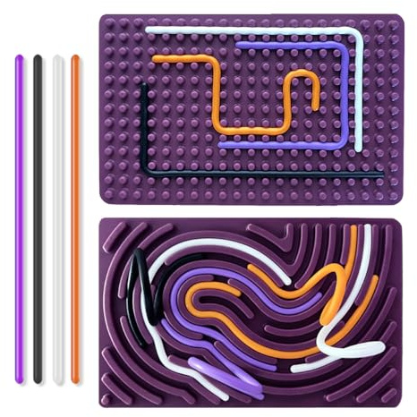Albiuev Sensory Activity Board for Children, Silicone Fidget Toys for Calming, Stress, Anxiety, ADHD & Autism, Fine Motor Skill Board includes Portable Travel Bag & 20 Strings (Purple)