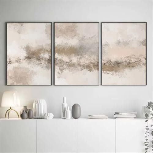 Art Prints-3 Pieces Beige Abstract Posters and Prints Wall Art Neutral Nordic Modern Minimalist Canvas Painting Wall Picture for Living Office Room Decor-50 * 60cm (No Frame)