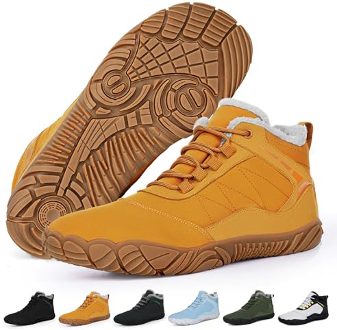 RUYI Zapatos descalzos de invierno, cálidos, forrados, zapatos de invierno para mujer y hombre, zapatos descalzos, impermeables, con suela antideslizante y puntera ancha, W09 Amarillo, 42 EU