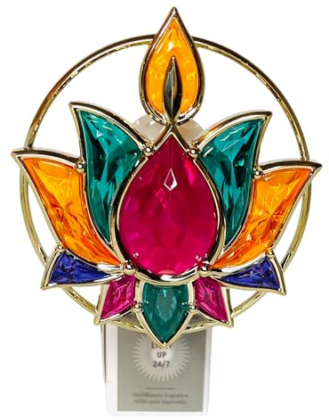 Bath and Body Works Diwali Lotus Flower Red, Green, And Purple Jeweled with Gold Nightlight Wallflowers Fragrance Plug