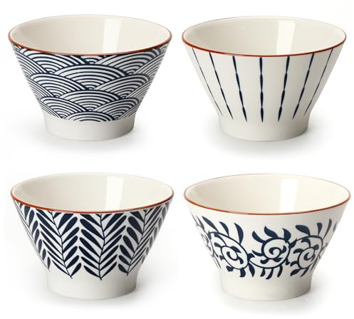Juego de 4 cuencos para cereales, cuencos de cerámica, cuencos de postre de porcelana, cuencos de sopa, cuencos de servir de 4.75 pulgadas, cuencos de desayuno, cuencos pequeños para helado, arroz