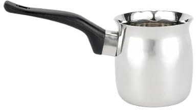 Stainless Steel Turkish Tea Coffee Brewing Warmer Pot with Heat-Resistant Handle, Silver Jug, Melting Pot, Greek Briki, Continental Percolator Pot, preparing Ibrik and Arabic Coffee (12oz)