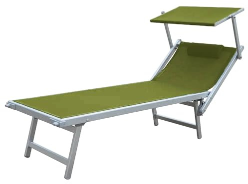 TEMPO STYLE - Lettino Mare Professionale in Alluminio L-Mediterraneo | Tetto Parasole Pieghevole e Textilene, Ideale per Spiaggia, Piscina e Giardino (Verde Pastello/Bianco)