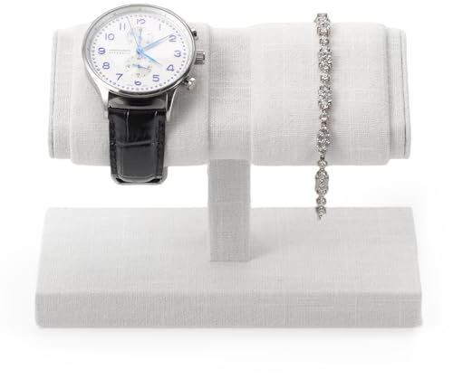 Woodten Double Watch Display Stand - Luxury Watch Holder with Soft Linen Lining for Jewelry Store, Home Decor & Travel | Compact 6x3x4.3in(White)