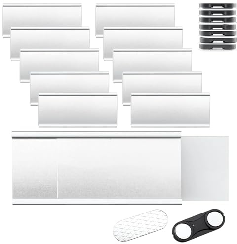 Lot de 12 plaques nominatives magnétiques avec épingle et épingles, en aluminium, 72 x 32 mm, argentées, anti-torsion, avec aimant, pour cartes nominatives et modèles