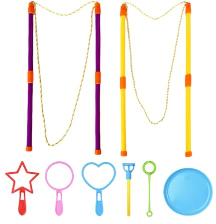 HDGSAFD 2 Bâtons À Bulles À Cordon Bipolaire Et 6 Outils À Bulles, Bâtons À Bulles Détachables, Jouets Amusants pour Enfants, Articles De Fête, Jouets De Plage D'Été.