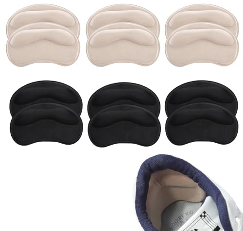 12 PCS Heel Cushion Pads, Self-Adhesive Heel Grips Inserts for Ladies Shoes,High Heels, Boots, Running Shoes,Men's Shoes,Shoe Inserts for Shoes Too Big, Heel Protectors, Shoe Pads, Black and Skin Tone