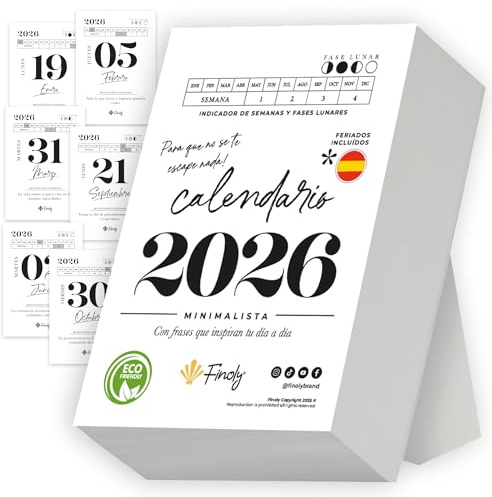 Finoly Calendario Taco 2026 en Español Enero 26 Dic 26 (12 Meses) | Calendario de Mesa 2026 para Calma y Motivación | Calendario Escritorio 365 días de Inspiración, Ejercicios y Citas 13,5x9,5 cm