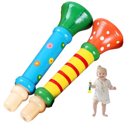 Hbbgdiy Ensemble de 2 trompettes Jouets en Bois pour Petits Instruments de Musique pour Tout-Petits, Corne Trompette Mignonne et sûre pour Enfants, Apprentissage précoce la Musique, Couleur aléato
