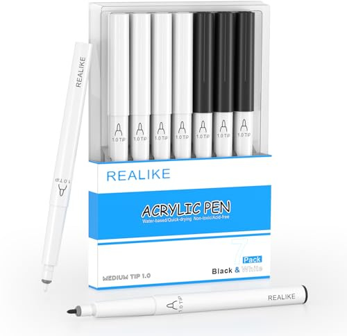 REALIKE Akrylfärg Markers pennor för tyg, sten, trä, duk, papper, sten, keramik, glas och konsttillbehör 1,0 mm medelstora spetsar guld silver vit färg märkpenna