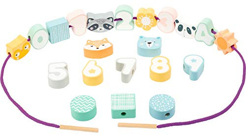 Small Foot Fädelspiel Tiere und Zahlen aus Holz, mit 21 Holzklötzen, Lernspielzeug für Kinder ab 3 Jahren, 11475 Spielzeug, Mehrfarbig, 4 x 4 x 2 cm