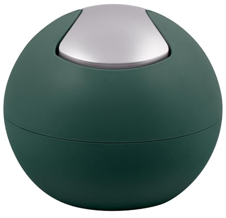 Spirella Kosmetikeimer 1 Liter Abfalleimer Schwingdeckeleimer Tischabfalleimer Bowl Dunkelgrün matt, Polystyrol, Vert Foncé Mat