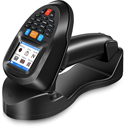 JRHC Kabelloser Barcode Scanner Tragbarer Barcodeleser 1D 2D PDF Inventarscanner Datensammler Handheld-Barcodescanner mit 2.2 Zoll LCD Bildschirm und Ladestation