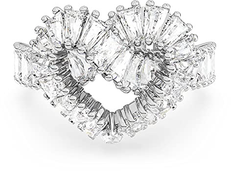 Swarovski Matrix Ring, Rhodinierter Damenschmuck im Herz-Design mit Strahlenden Swarovski Kristallen
