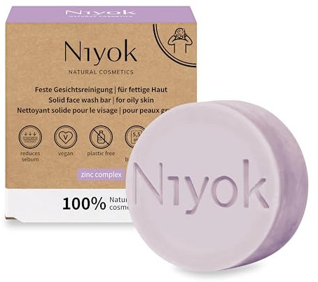 Niyok® Feste Gesichtsreinigung Zink Komplex (80g) • Gesichtsseife für fettige Haut • Anti-Unreinheiten & Anti Pickel • Gesichtspflege vegan • Bio Naturkosmetik • Naturseifen plastikfrei