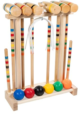 Framco Classic Amish Made Croquet Set Game- 6 Player- Durable Maple Hardwood- Solid Head