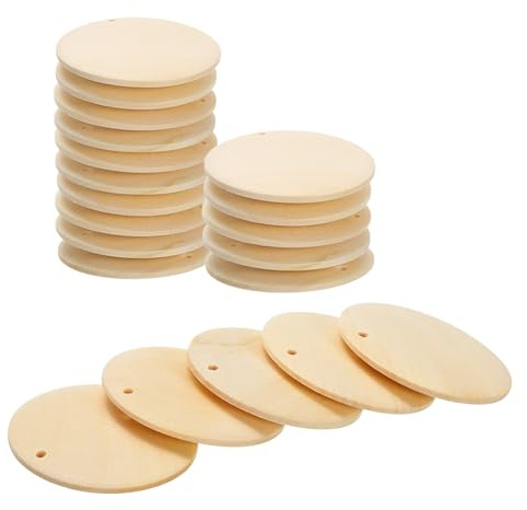 QUARKZMAN 20Pcs Discos de Madera Redondos 40mm Etiquetas de Tablero | de Cumpleaños, Madera sin Acabar, con Agujeros, para Manualidades, Accesorios de Joyería DIY