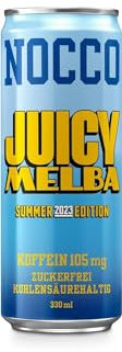 12 dosi di bevanda NOCCO BCAA | Juicy Melba Edizione estiva 2023 | Buxtrade | 330ml| 105 mg di caffeina