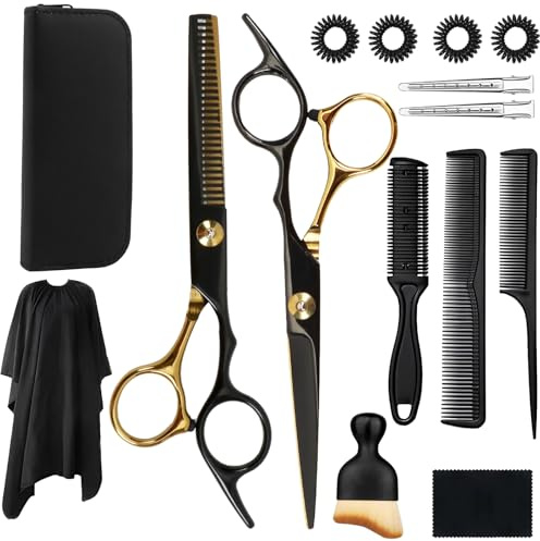 Capaneus Haarschere Friseurschere Set, Friseur Barber Set mit 6,7 Zoll Haarschneideschere Effilierscheren Friseurumhang für Damen Herren Familie Friseursalon Haarschne