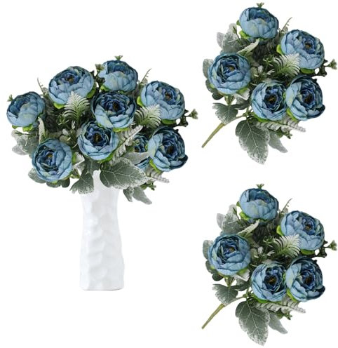 astylishome Blue Artificial Flowers for Decoration Fake Flower Bouquet Decor Plastic Floral Arrangements Table Centerpieces DIY Decoration for Home Graves 12 Pcs 1008