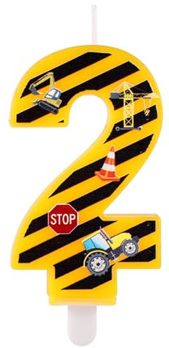 Candele per Costruzioni, Happy Candele di Compleanno con Numeri a Strisce Gialle e Nere Decorazioni Forniture per Feste di Compleanno da Costruzione Ragazzi(Numero 2)