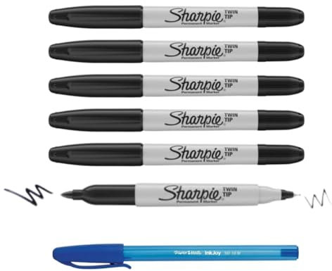 SHARPIE Twin Tip Permanent Marker, Black, Fine and Ultra-Fine Tips, Pack of 6 + Paper Mate Pen Gift