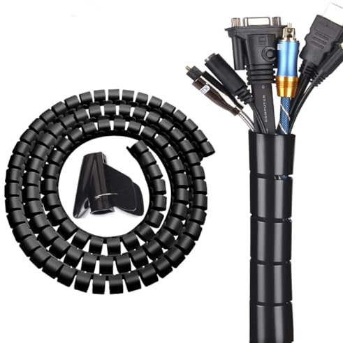 TECHZOCO Organizador De Cable En Espiral, Tubo Organizador de Cables, Protector en Espiral para Cables, Gestor de Cables en Espiral, con Capacidad de hasta 25mm de diámetro, Negro, 3 Metros