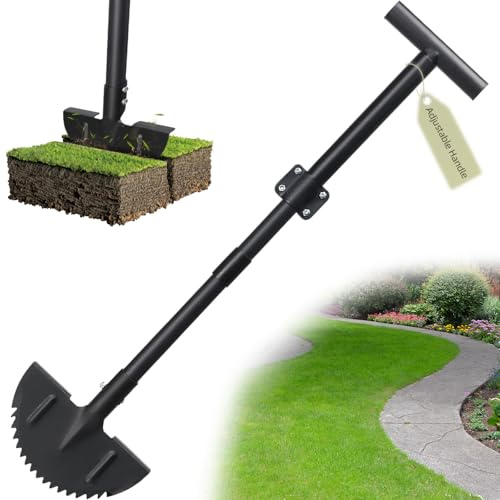 Half Moon Edger Lawn Tool - Heavy Duty Saw Tooth Manual Edgers with Sharp Blade & Wide Footplate, 38-49 Adjustable T-Grip Handle for Landscaping, Sidewalks, Yard,Grass,Flower Bed & Garden Edging