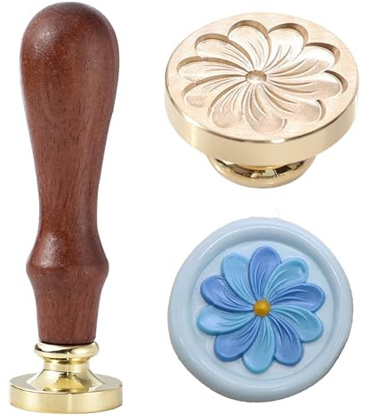 Ychostamp blomma vax förseglingsstämpel – tusensköna sigillstämpel, 22 mm rund enkel blommig stämpelhuvud för kort kuvert, inbjudningar, presentförpackning