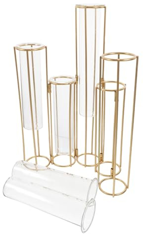 Vaguelly Jarrones De Tubo De Ensayo Hidropónico Giratorio para Plantas, Soporte Metálico De Cinco Tubos De Vidrio, Decorativo para Escritorio y Salón, Adecuado para Propagación y Cultivo